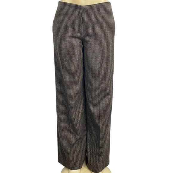 NWT THEORY Wide-Leg Front Zipper Office Brown Multi Size 8 Women's Pants - Picture 1 of 11